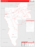 Nez Perce County, ID Digital Map Red Line Style